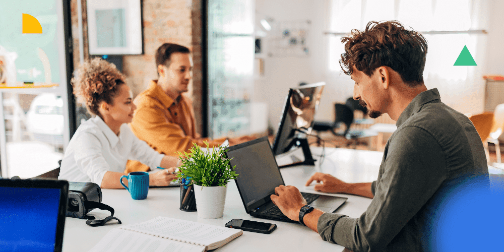 A group of people working together in office